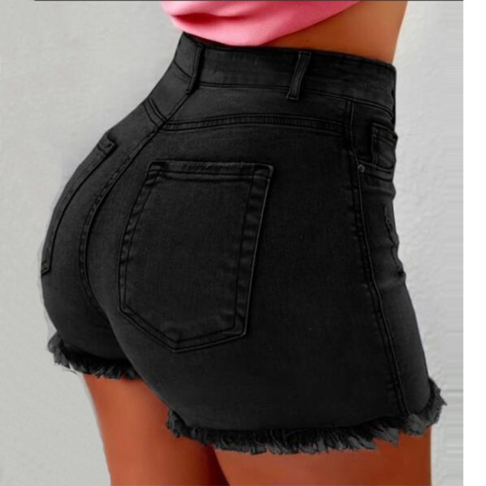 Women's High Waisted Denim Sho - Shorts Denim Frayed avaliação e preço
