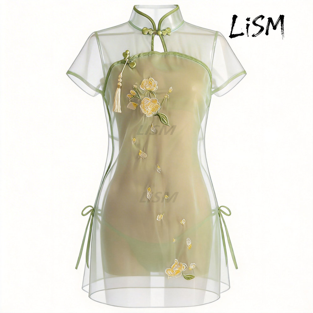LiSM Women's Cheongsam Pajamas - Kimono Sheer Floral avaliação e preço