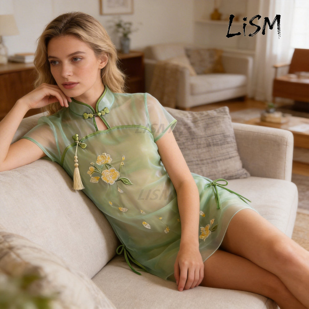LiSM Women's Cheongsam Pajamas - Kimono Sheer Floral avaliação e preço
