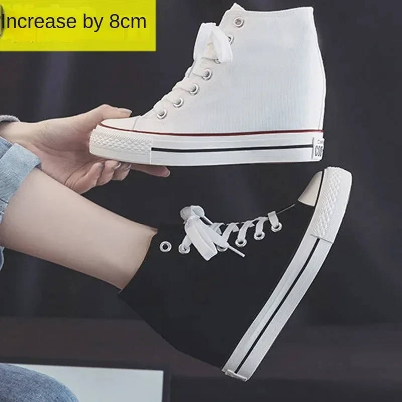 High 8cm Platform Canvas Shoes - Wedge Espadrille Women avaliação e preço