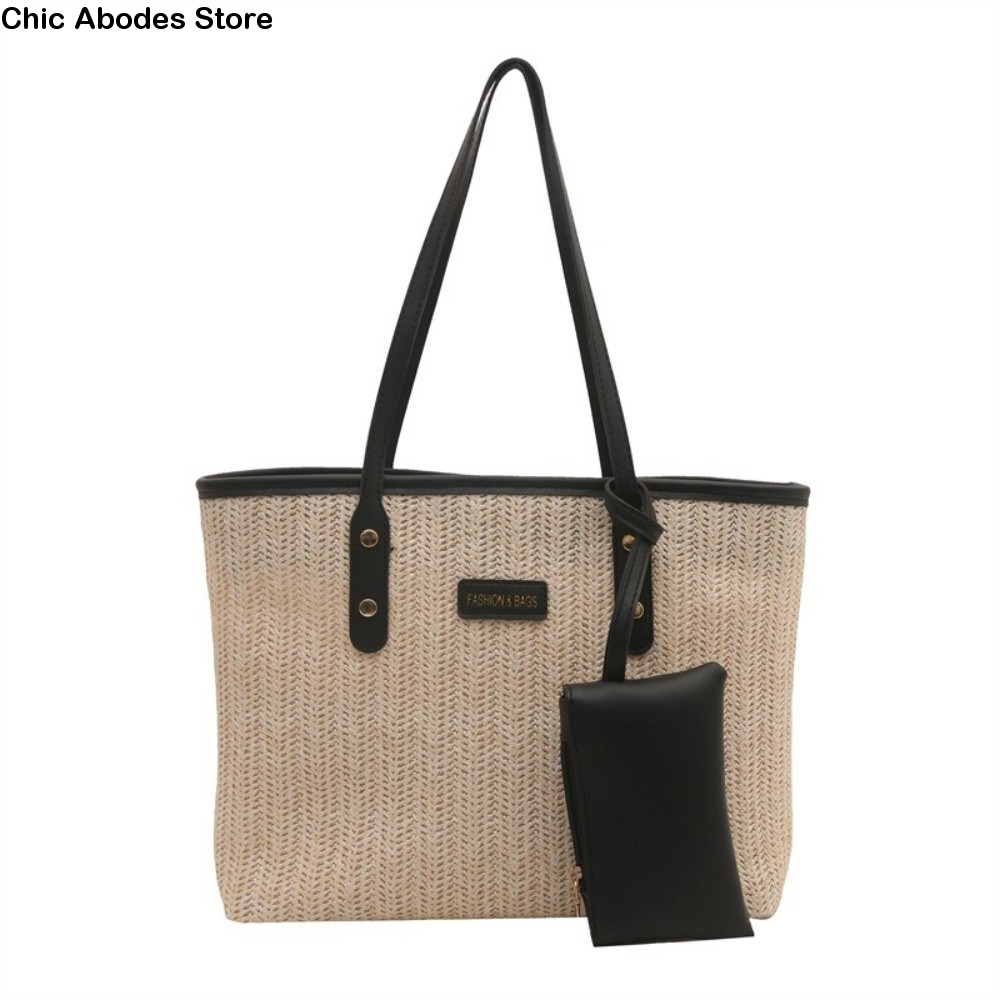 Casual Solid Color Weave Tote  - Tote Bag Beach avaliação e preço