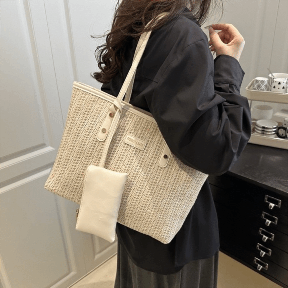 Casual Solid Color Weave Tote  - Tote Bag Beach avaliação e preço