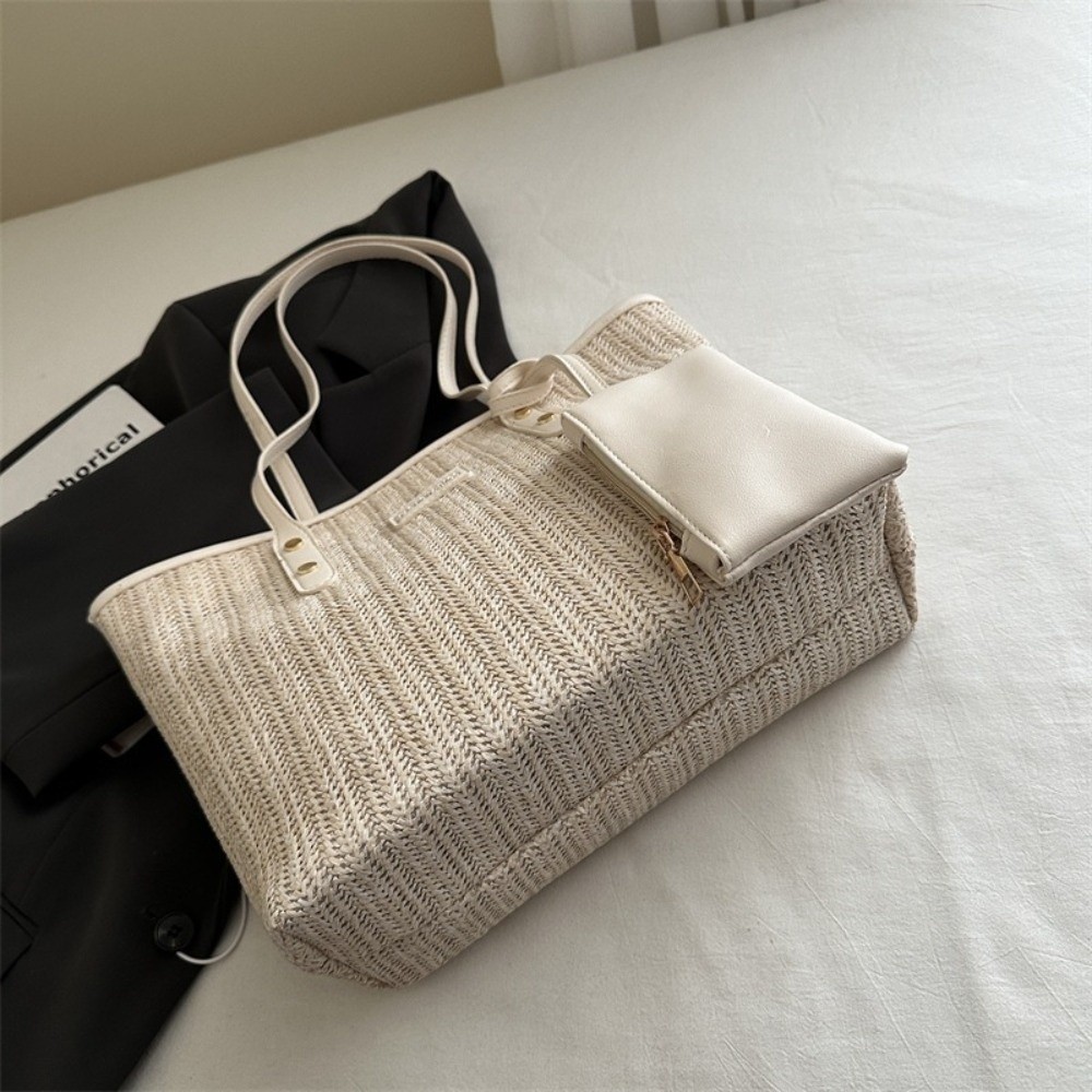 Casual Solid Color Weave Tote  - Tote Bag Beach avaliação e preço