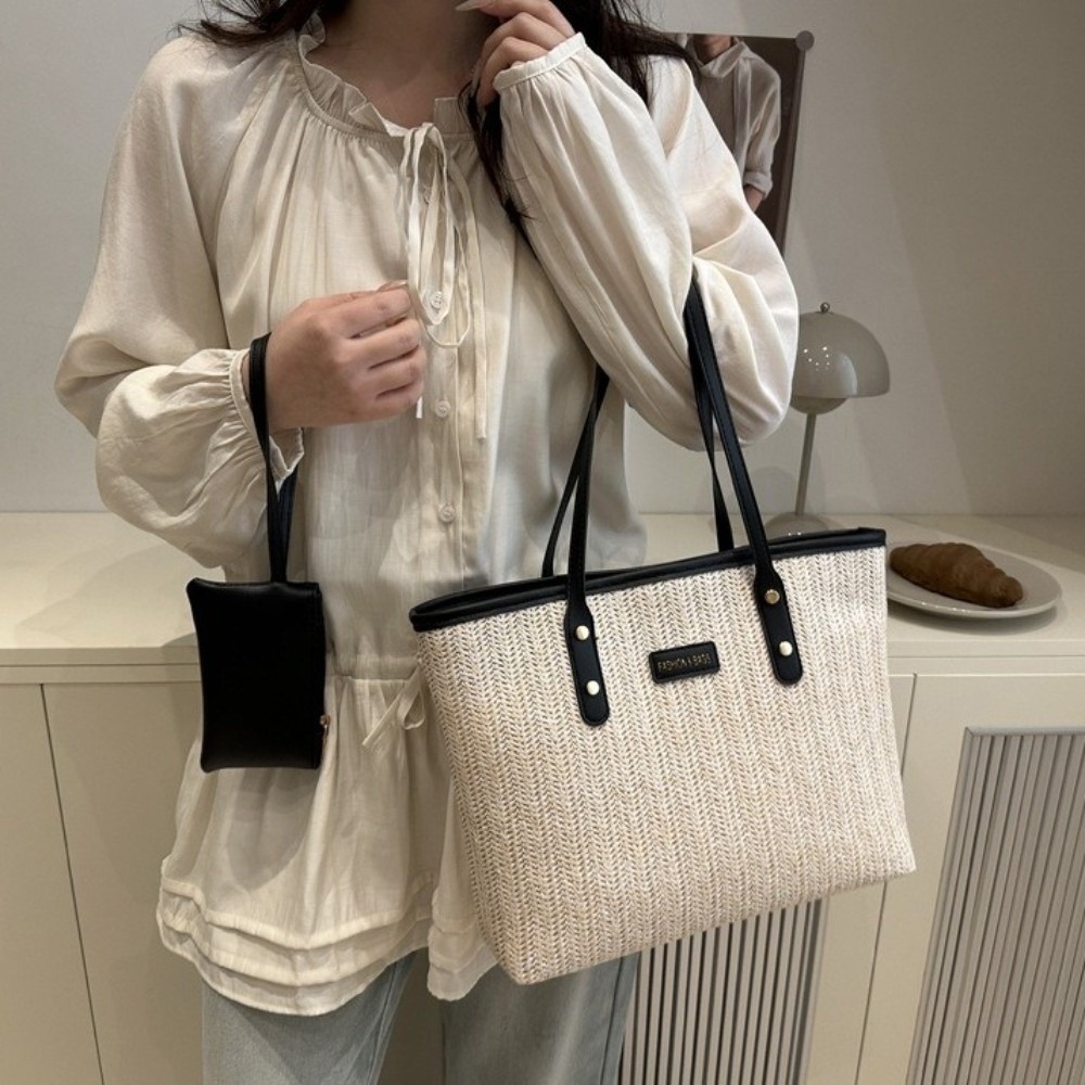 Casual Solid Color Weave Tote  - Tote Bag Beach avaliação e preço