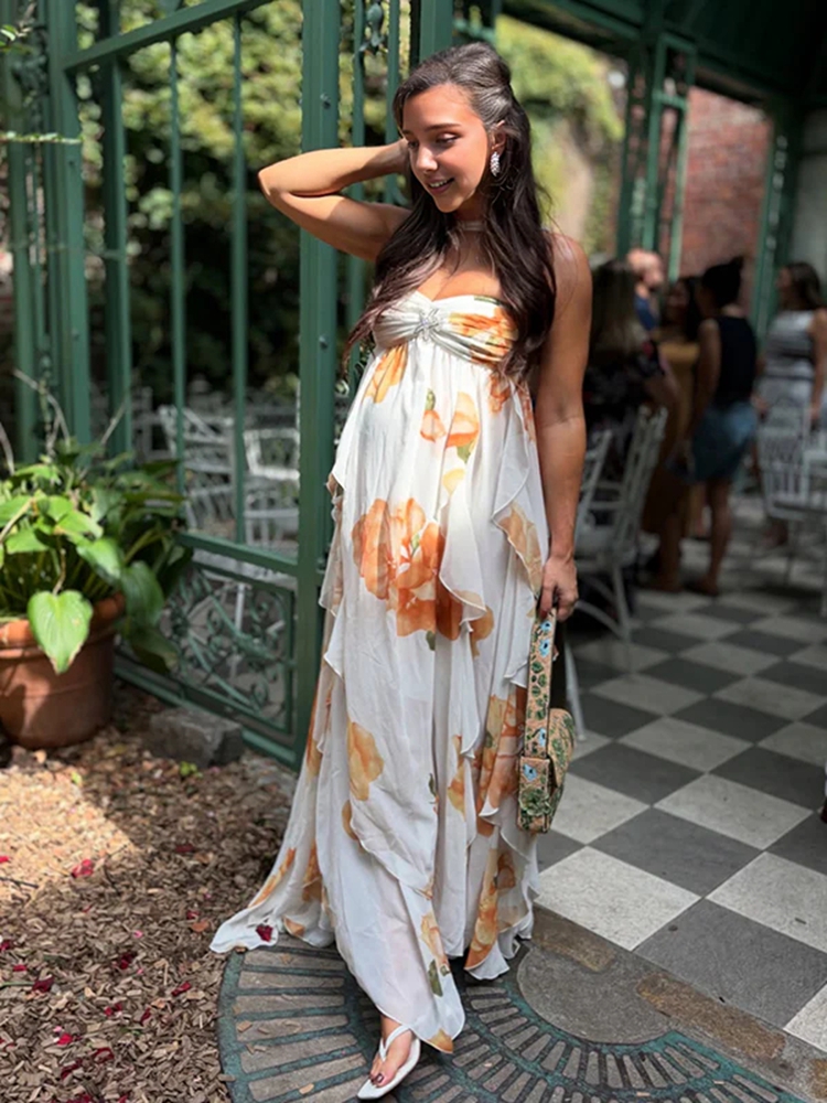 Boho Floral Maternity Photosho - Maxi Dress Halter avaliação e preço