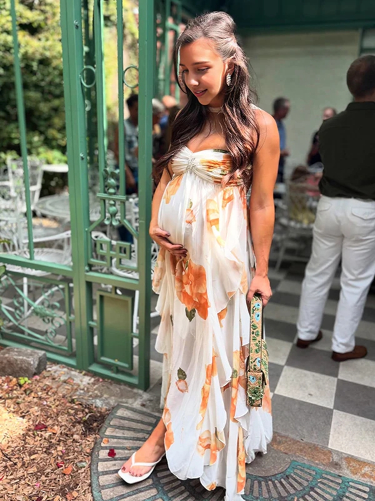 Boho Floral Maternity Photosho - Maxi Dress Halter avaliação e preço