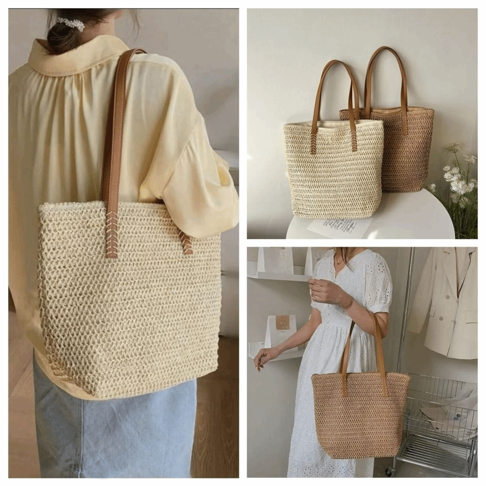 Casual Solid Color Weave Straw - Tote Bag Beach avaliação e preço