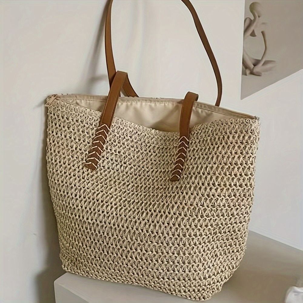 Casual Solid Color Weave Straw - Tote Bag Beach avaliação e preço