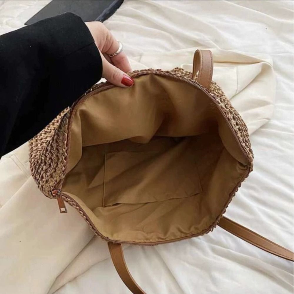 Casual Solid Color Weave Straw - Tote Bag Beach avaliação e preço