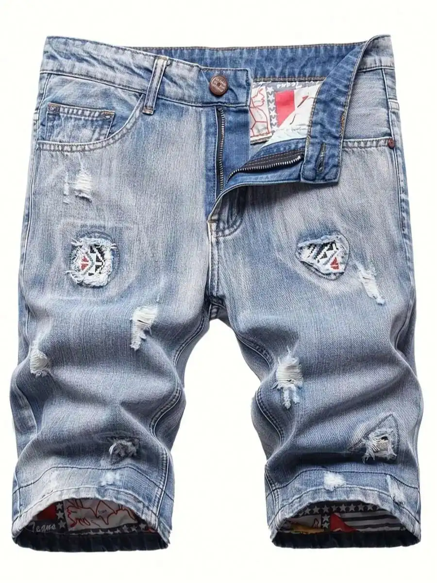 Mens Ripped Denim Shorts Mid-R - Shorts Denim Frayed avaliação e preço