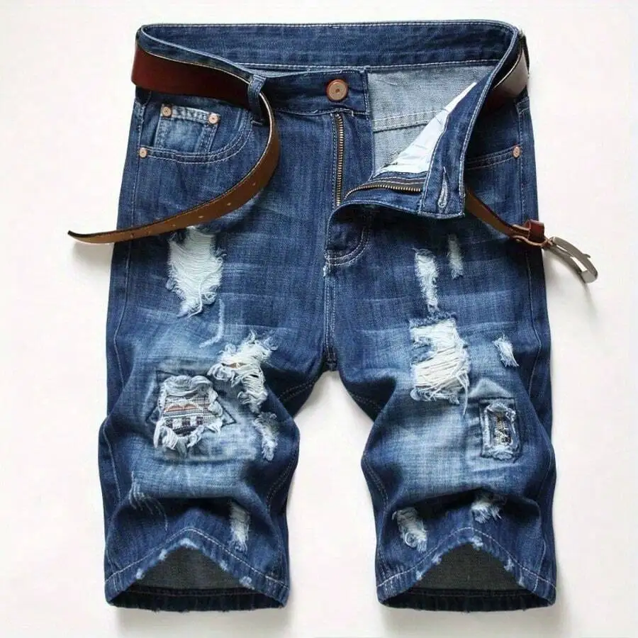 Mens Ripped Denim Shorts Mid-R - Shorts Denim Frayed avaliação e preço