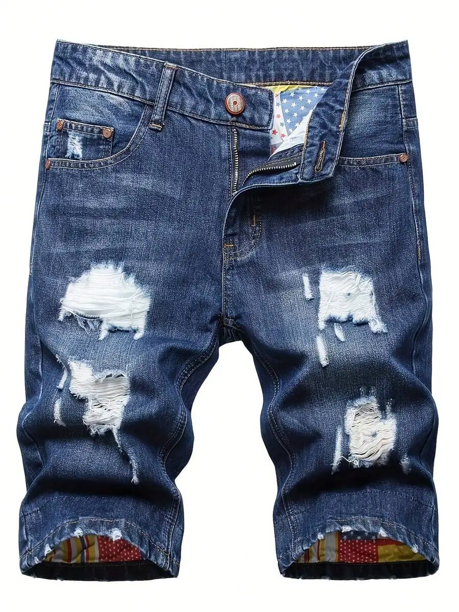 Mens Ripped Denim Shorts Mid-R - Shorts Denim Frayed avaliação e preço