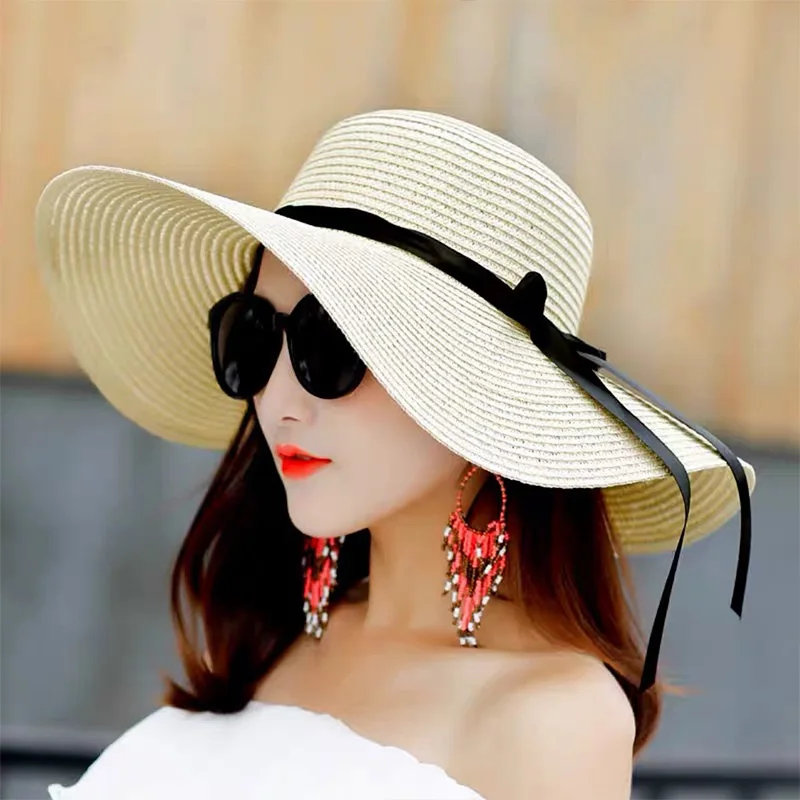 Summer Women Straw Hat Bowknot - Hat Floppy Wide avaliação e preço