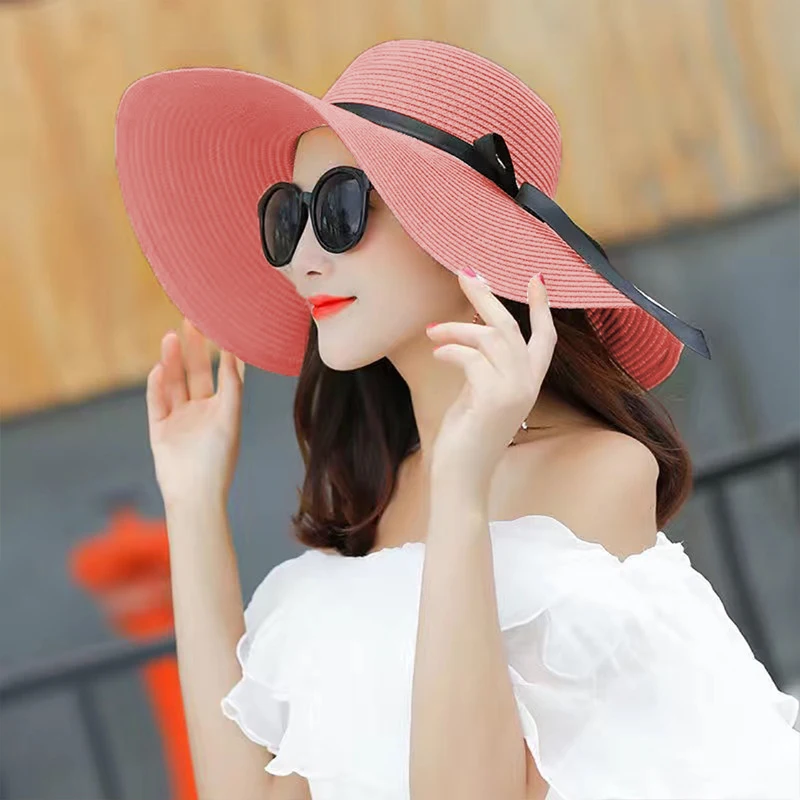 Summer Women Straw Hat Bowknot - Hat Floppy Wide avaliação e preço