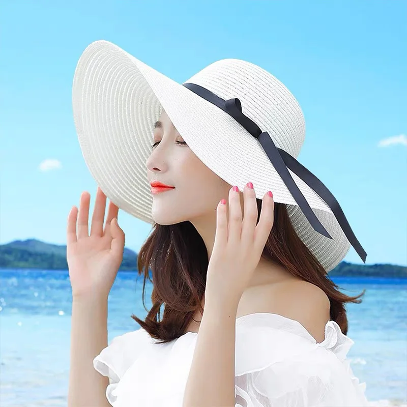 Summer Women Straw Hat Bowknot - Hat Floppy Wide avaliação e preço