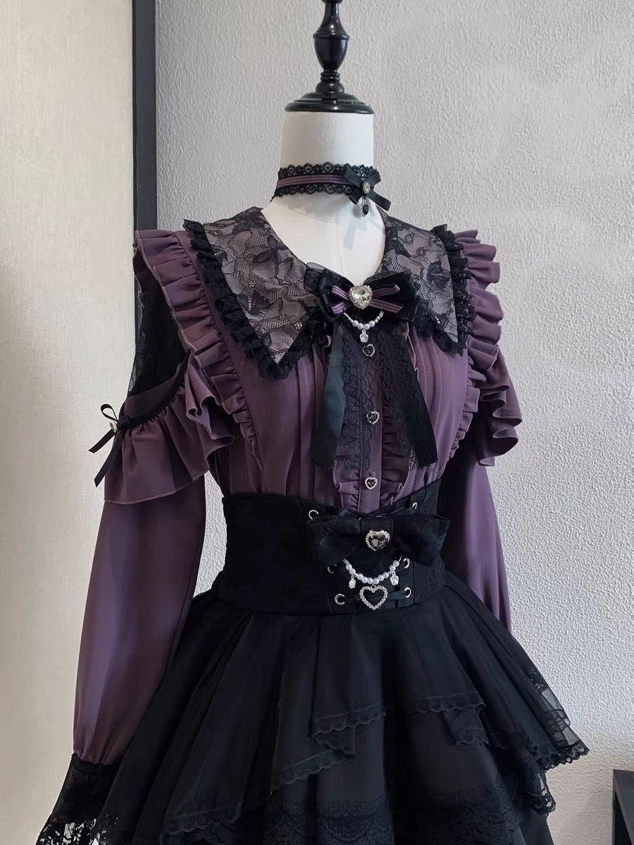 Harajuku Kawaii Skirt Sets Wom - Blouse Off Shoulder avaliação e preço