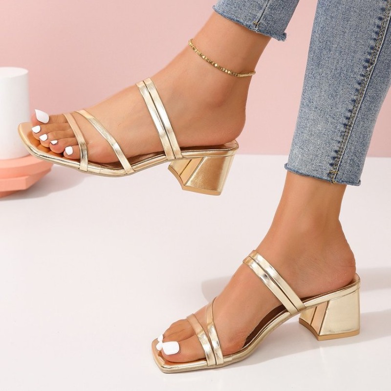 Women's Mules Open Square Toe  - Sandal Strappy Heeled avaliação e preço