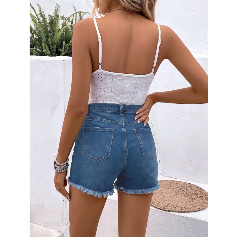Women's High Waist Denim Short - Shorts Denim Frayed avaliação e preço
