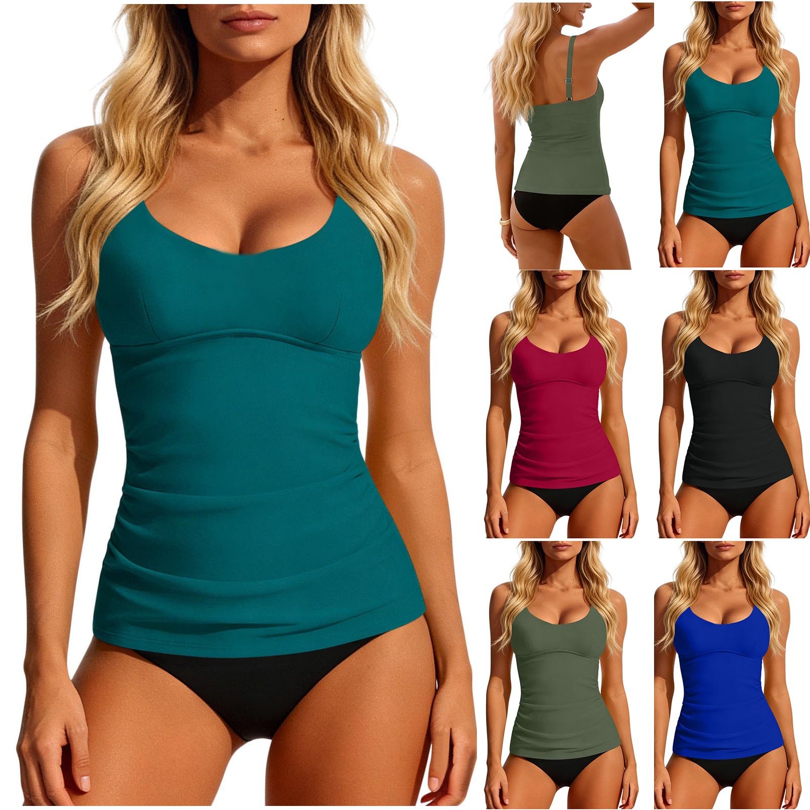Women's 2026 Tankini Teal Scoo - Swimsuit Bikini Ruched avaliação e preço