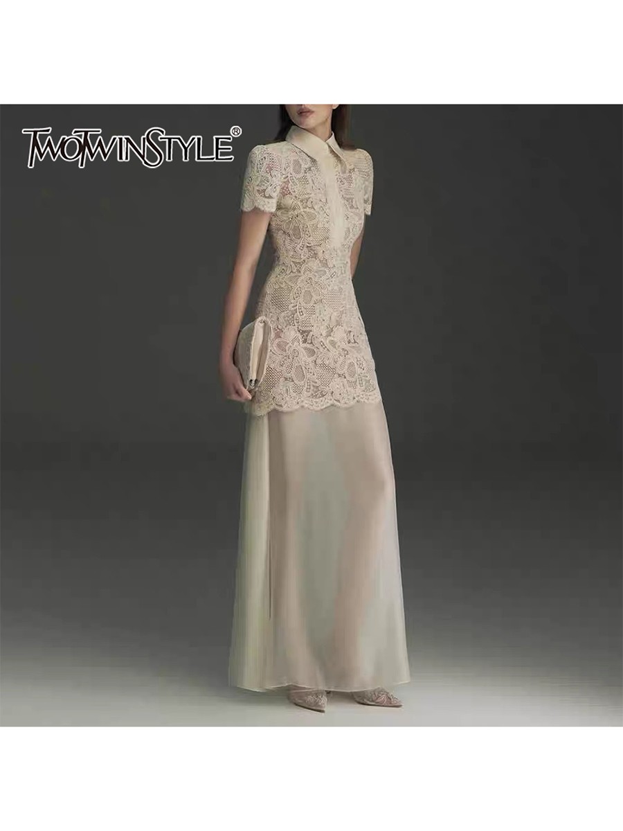 TWOTWINSTYLE Patchwork Lace Dr - Linen Dress Wrap avaliação e preço