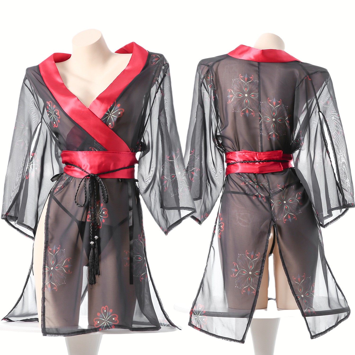 Women's Black Sheer Mesh Japan - Kimono Sheer Floral avaliação e preço