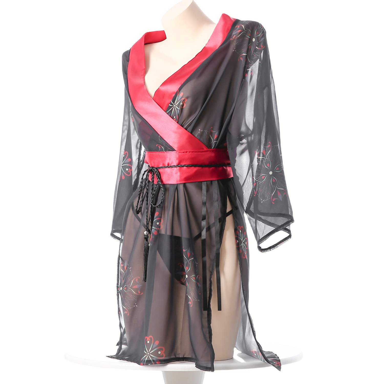 Women's Black Sheer Mesh Japan - Kimono Sheer Floral avaliação e preço