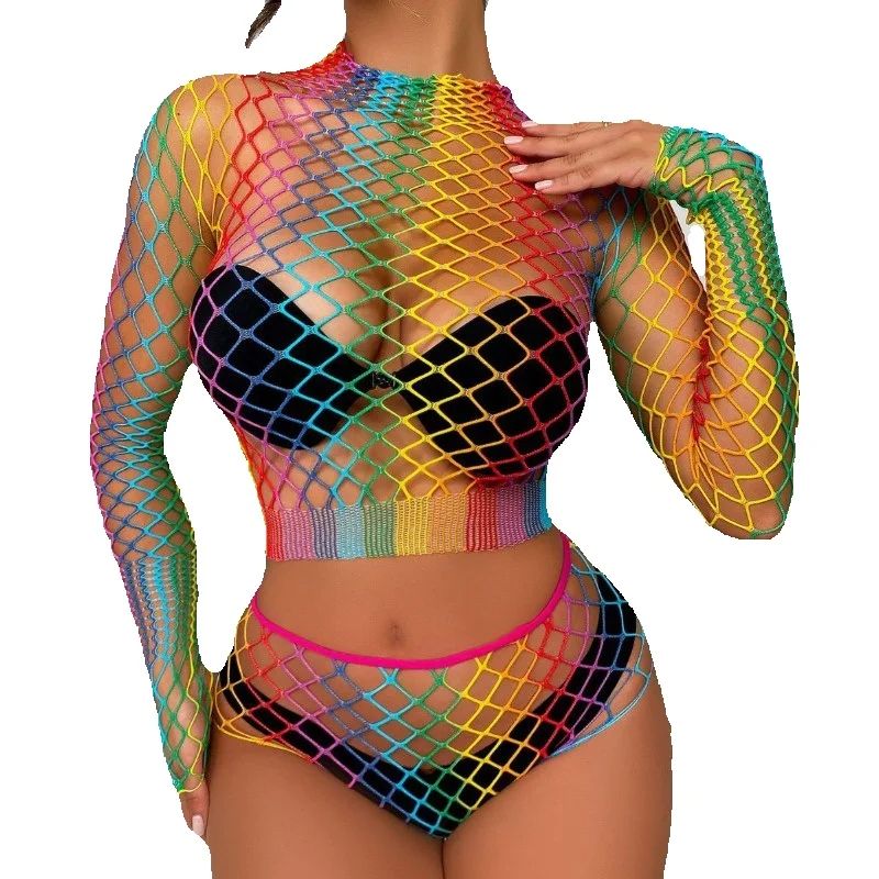 Sexy Rainbow Mesh Lingerie Set - Bralette Triangle Set avaliação e preço