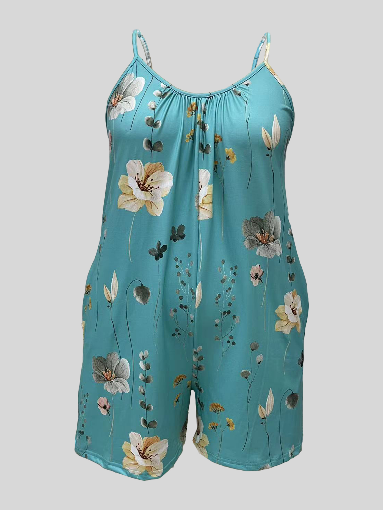 Plus Size Allover Print Cami R - Romper Floral Print avaliação e preço