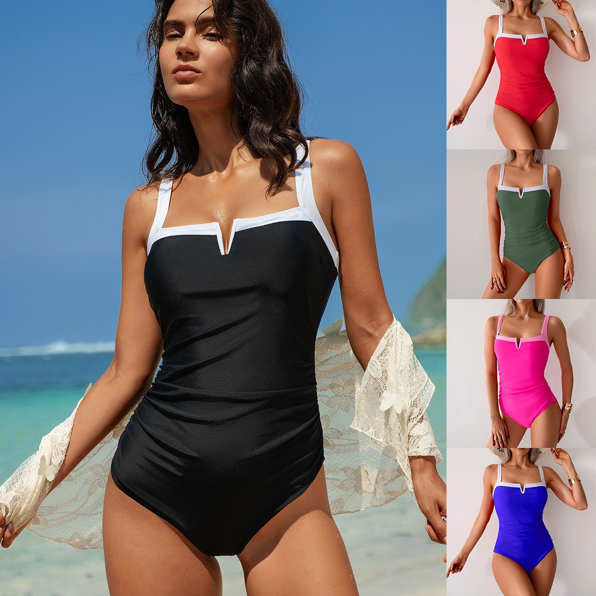 Swimwear Woman One Piece Swims - Swimsuit Bikini Ruched avaliação e preço