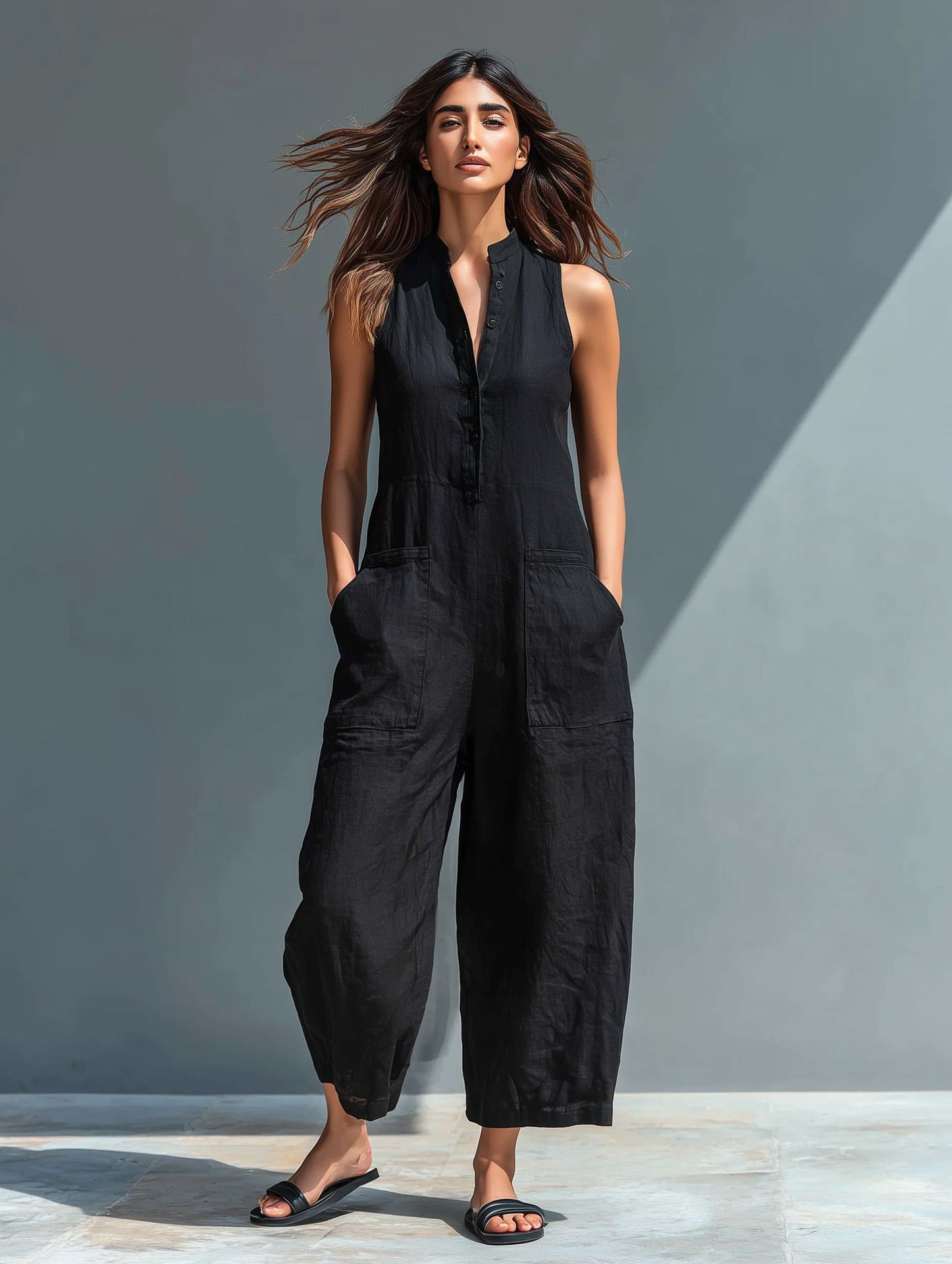 Summer Women's Clothing Sleeve - Jumpsuit Linen Relaxed avaliação e preço