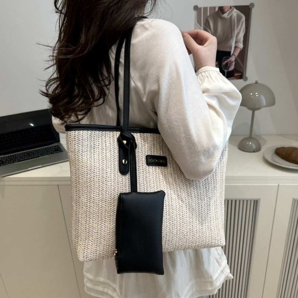 Simple Solid Color Weave Tote  - Tote Bag Beach avaliação e preço