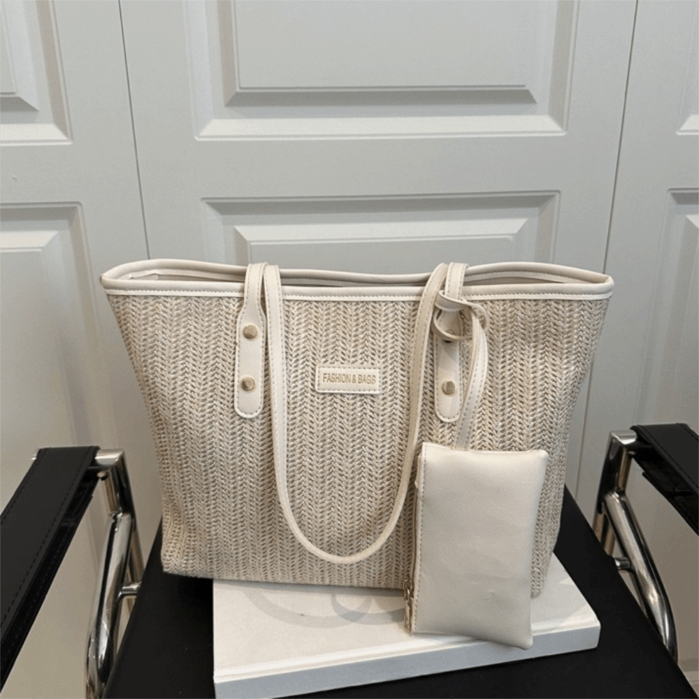 Simple Solid Color Weave Tote  - Tote Bag Beach avaliação e preço