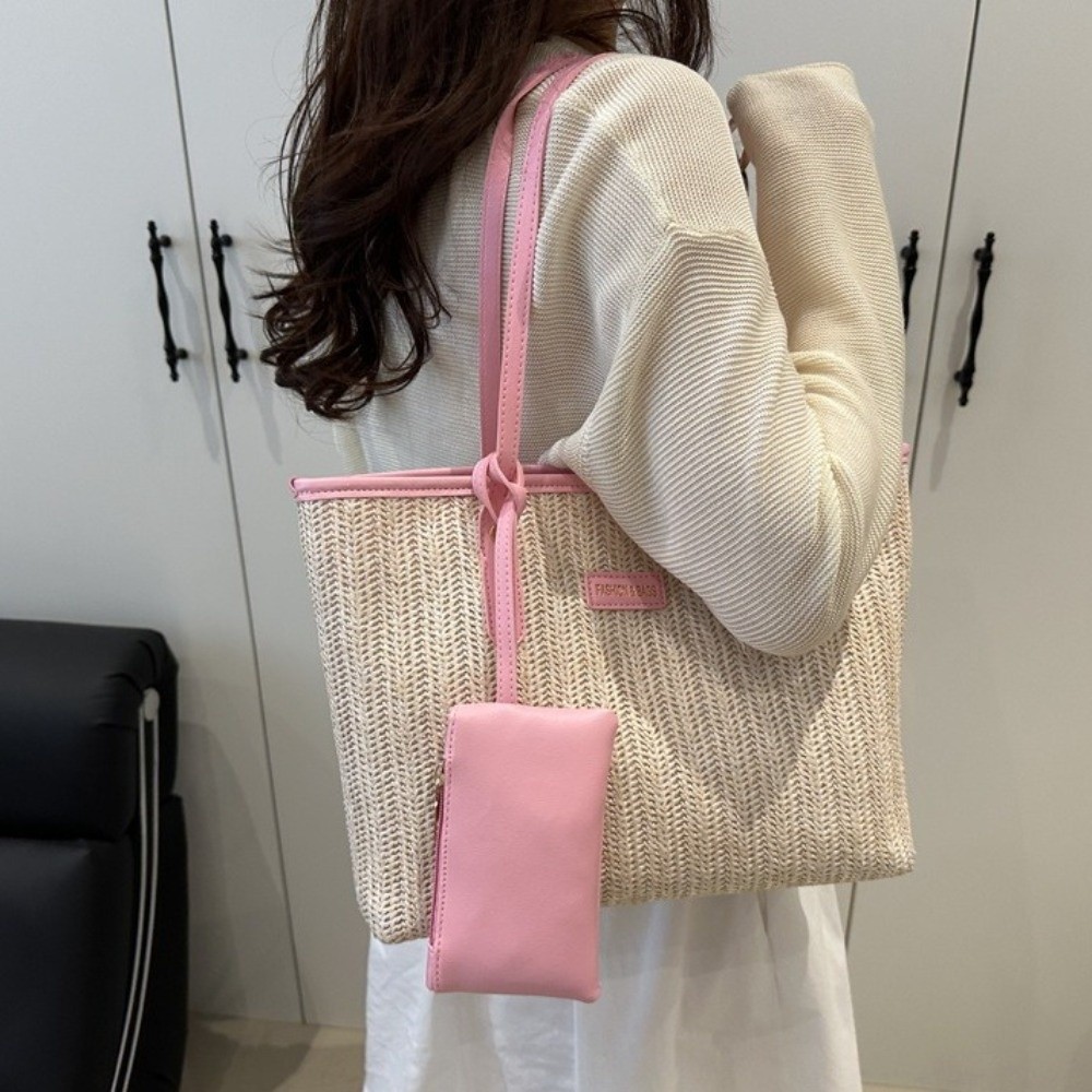 Simple Solid Color Weave Tote  - Tote Bag Beach avaliação e preço