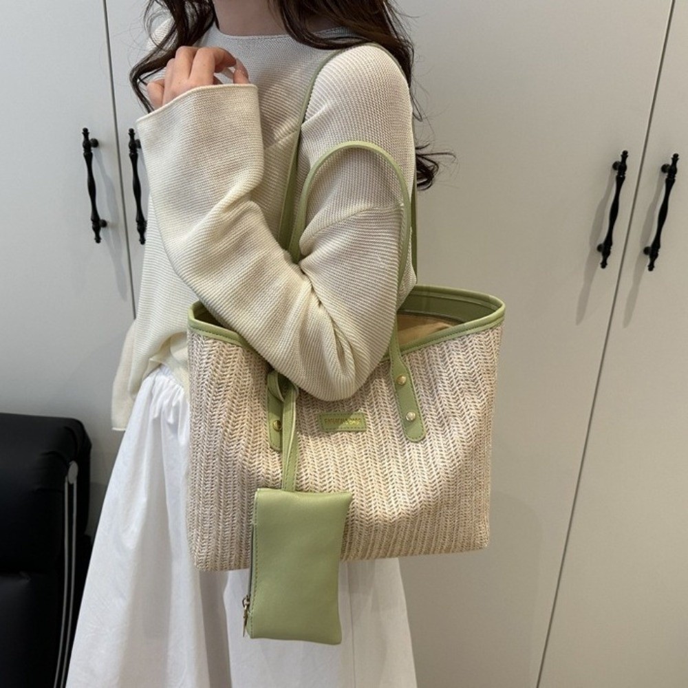 Simple Solid Color Weave Tote  - Tote Bag Beach avaliação e preço