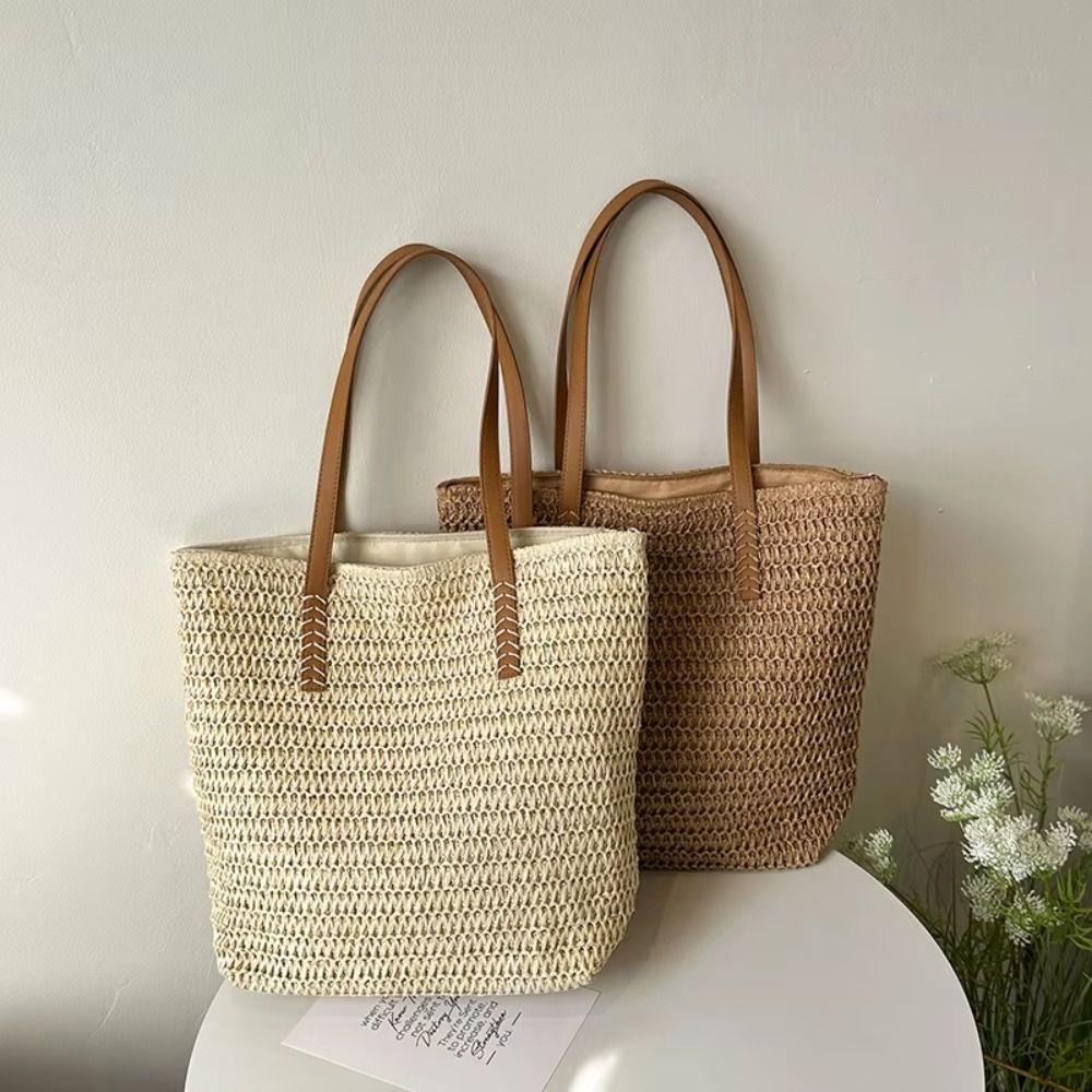 Simple Solid Color Weave Straw - Tote Bag Beach avaliação e preço
