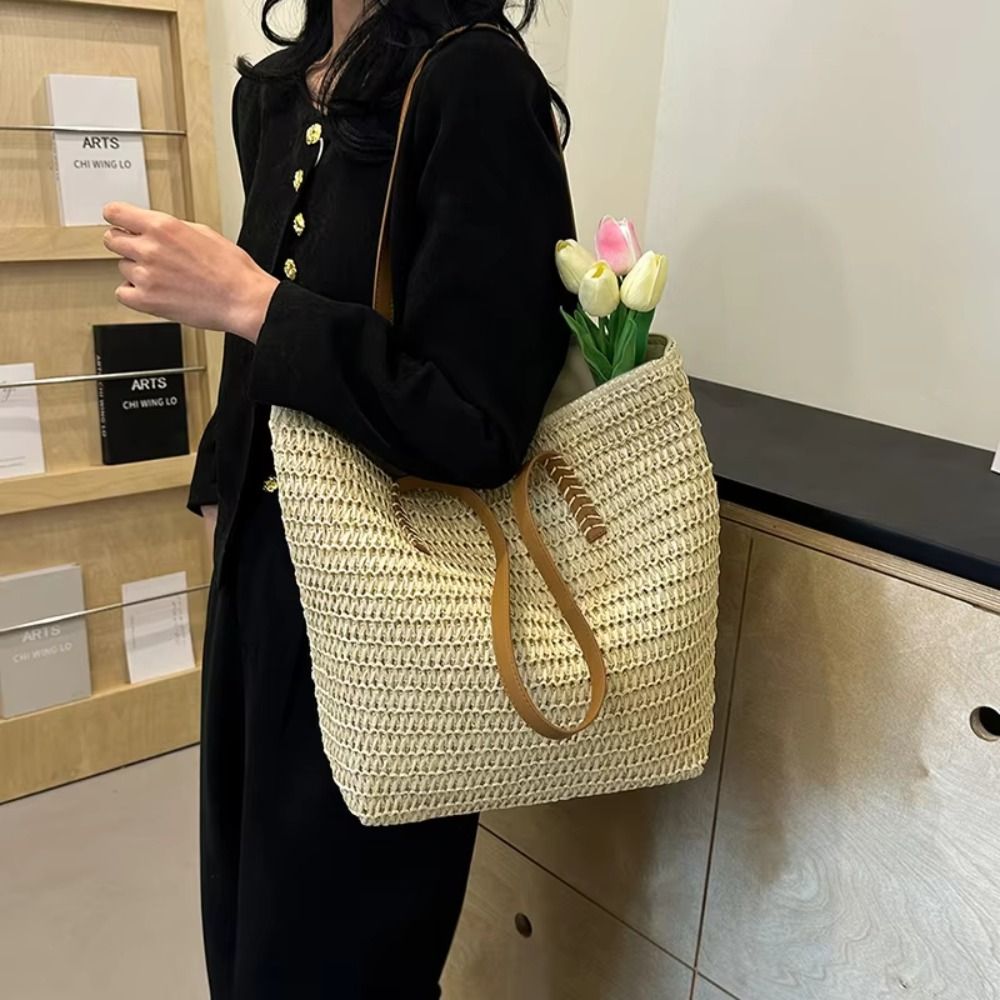Simple Solid Color Weave Straw - Tote Bag Beach avaliação e preço