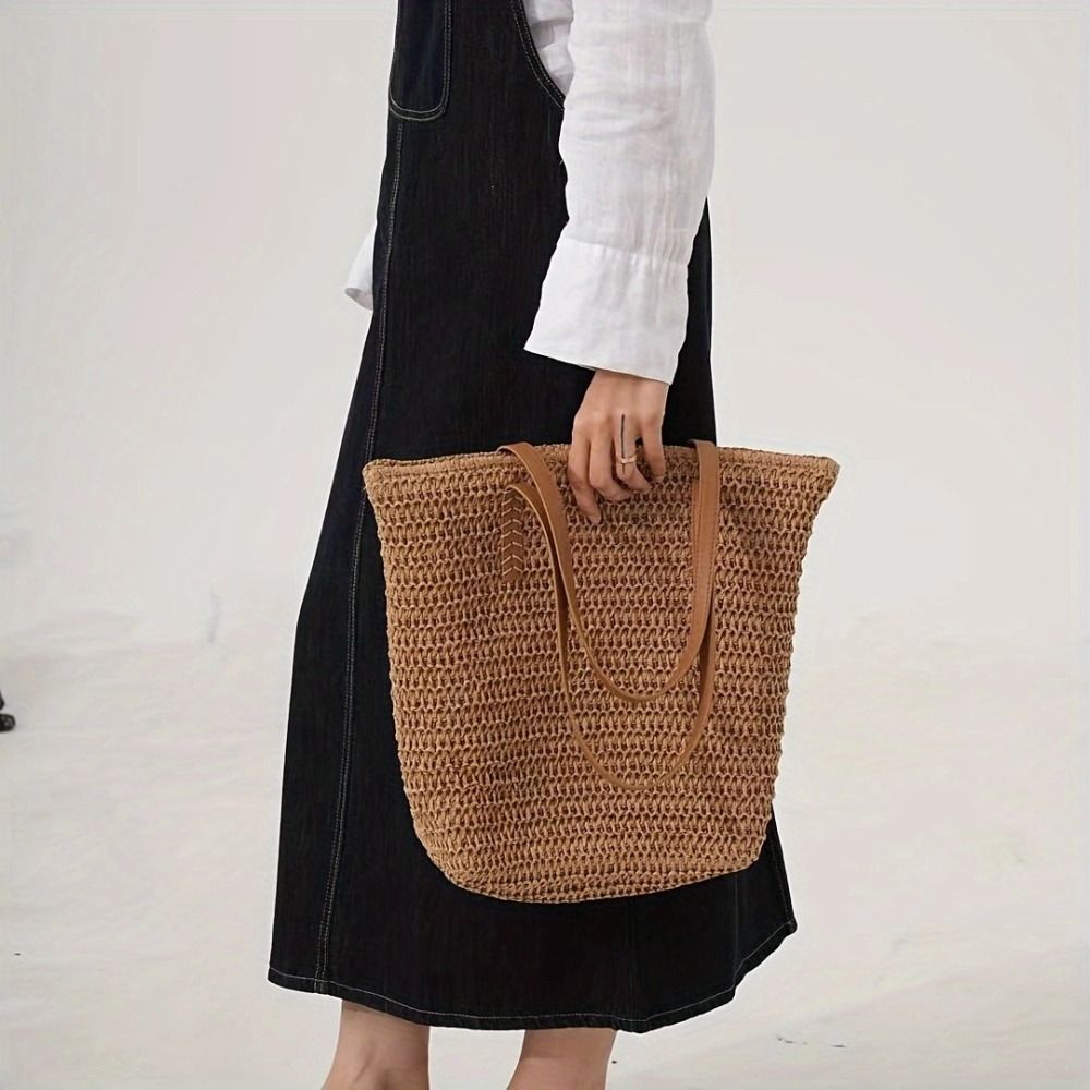 Simple Solid Color Weave Straw - Tote Bag Beach avaliação e preço