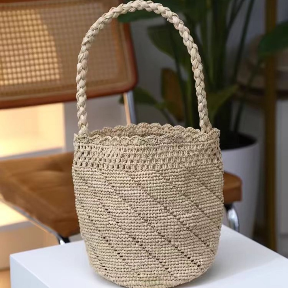 Handmade Crochet Straw Bucket  - Crochet Bag Raffia avaliação e preço
