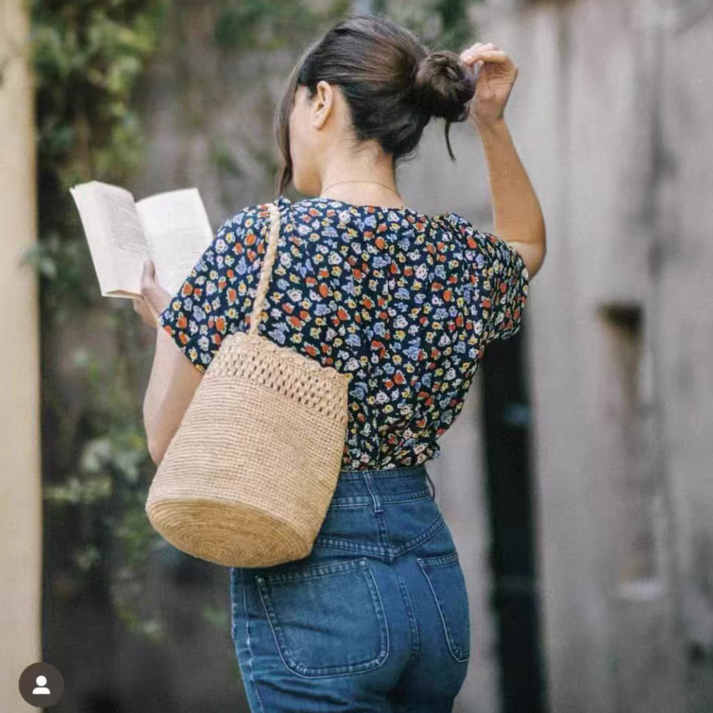 Handmade Crochet Straw Bucket  - Crochet Bag Raffia avaliação e preço