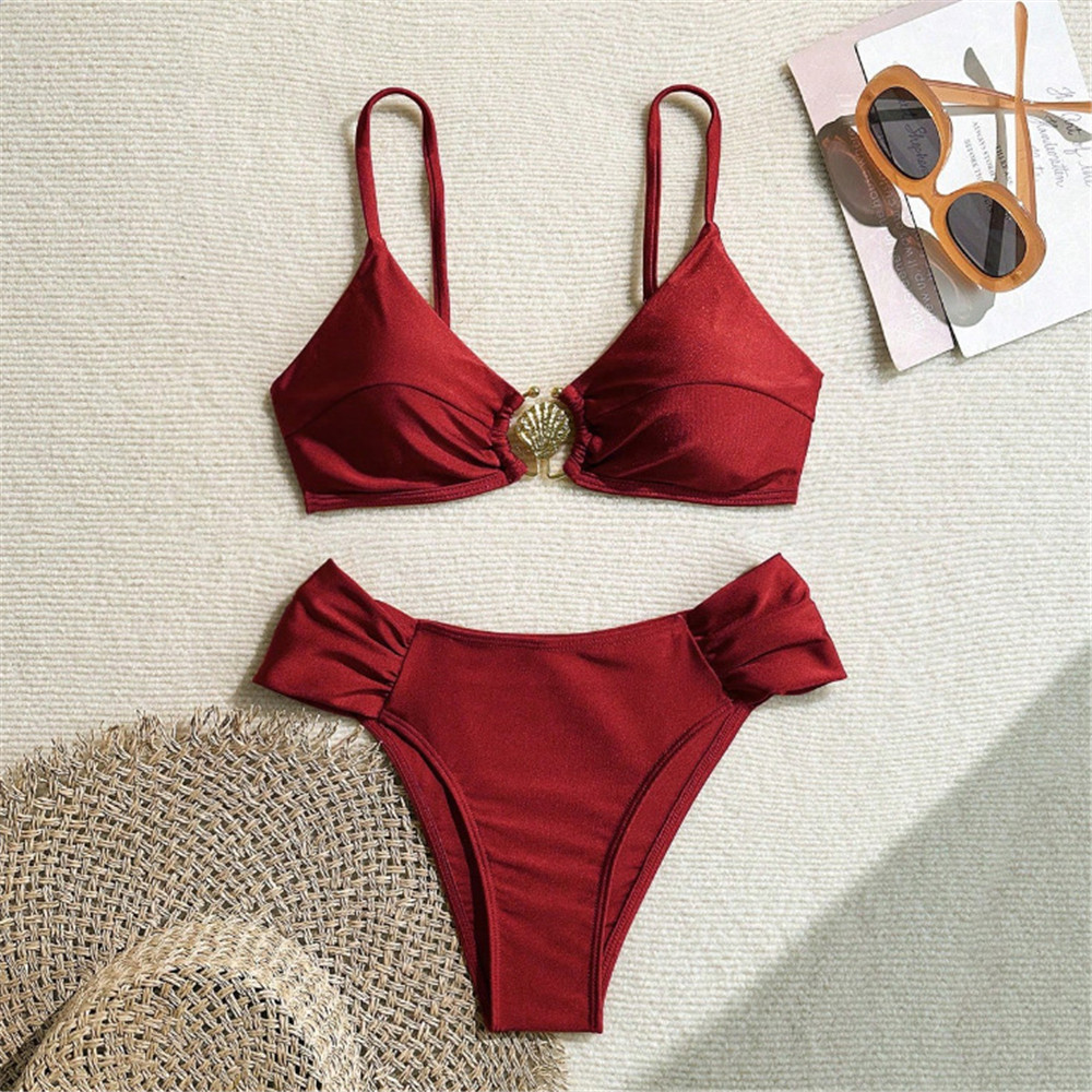 Metal Shell Ring Swimwear Sexy - Swimsuit Bikini Ruched avaliação e preço