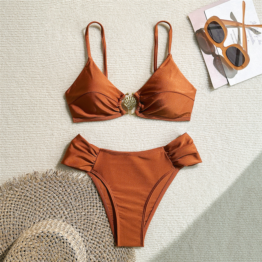Metal Shell Ring Swimwear Sexy - Swimsuit Bikini Ruched avaliação e preço