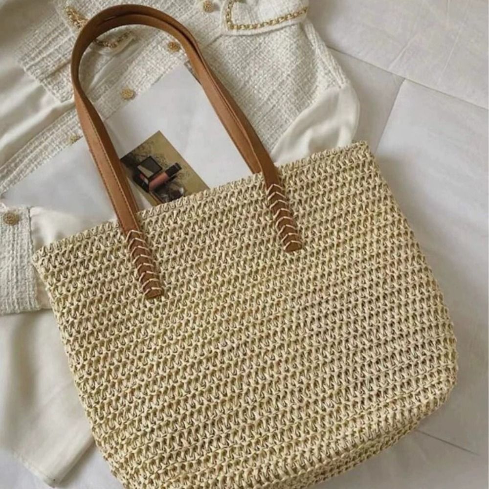 Cute Solid Color Weave Straw T - Tote Bag Beach avaliação e preço