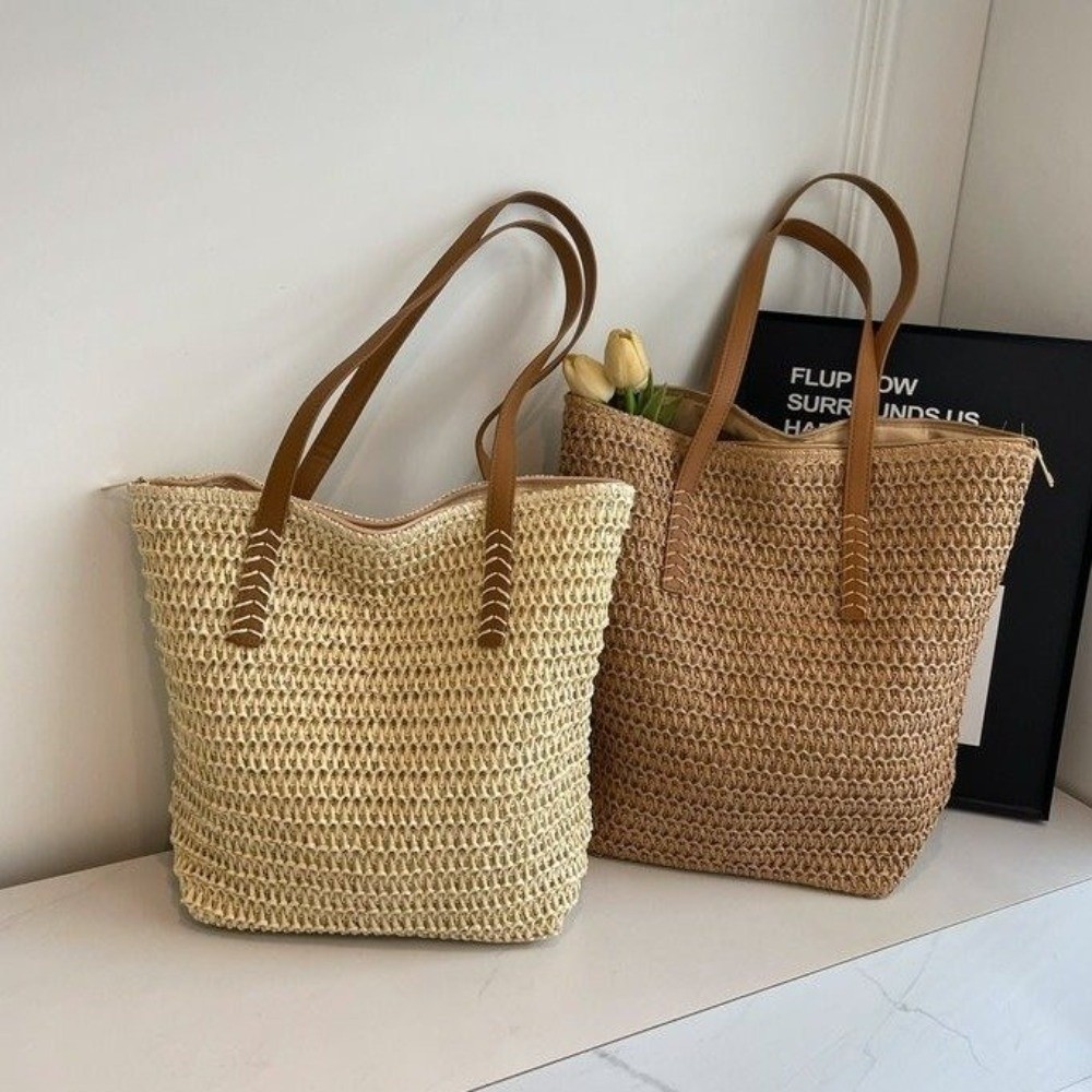 Cute Solid Color Weave Straw T - Tote Bag Beach avaliação e preço