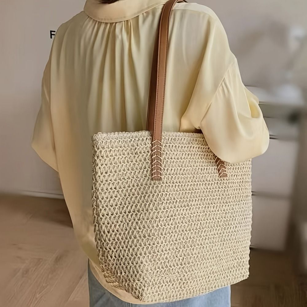 Cute Solid Color Weave Straw T - Tote Bag Beach avaliação e preço