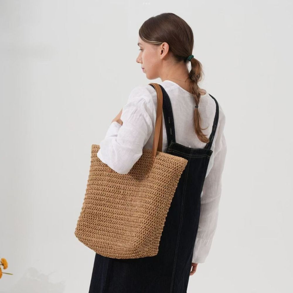 Cute Solid Color Weave Straw T - Tote Bag Beach avaliação e preço