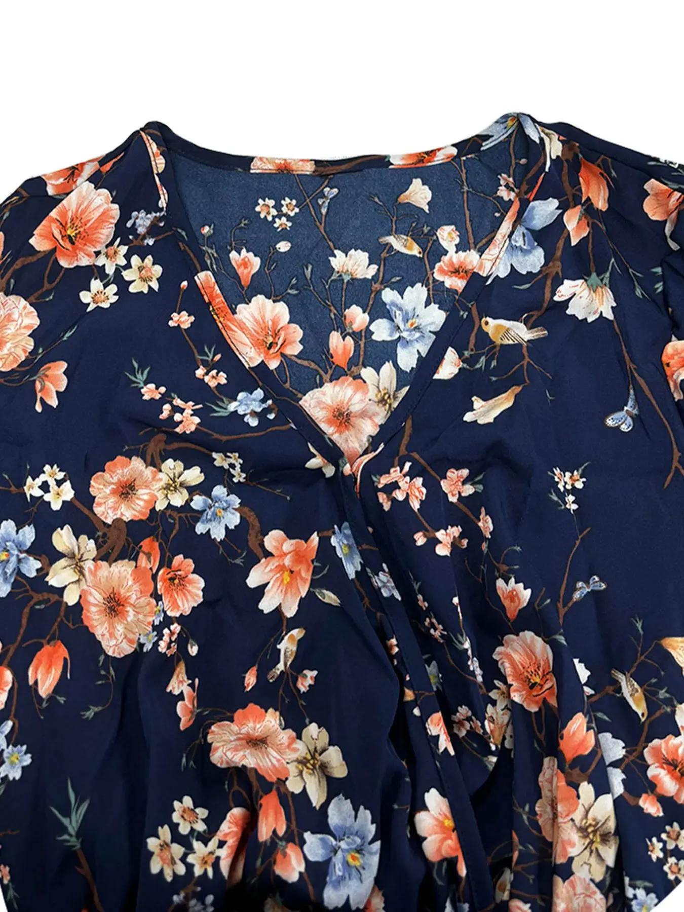 【Plus Size】 Floral Print Tie S - Romper Floral Print avaliação e preço