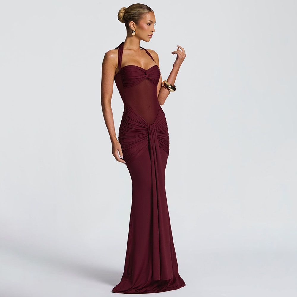 Elegant Patchwork Maxi Dress f - Maxi Dress Halter avaliação e preço