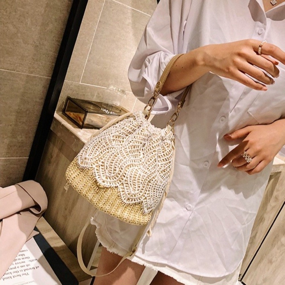 Portable Lace Straw Shoulder B - Tote Bag Beach avaliação e preço