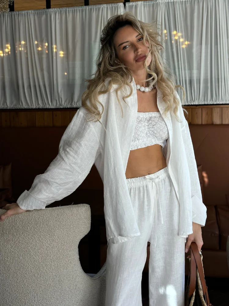 2025 Solid Casual Cotton Linen - Linen Pant Wide avaliação e preço