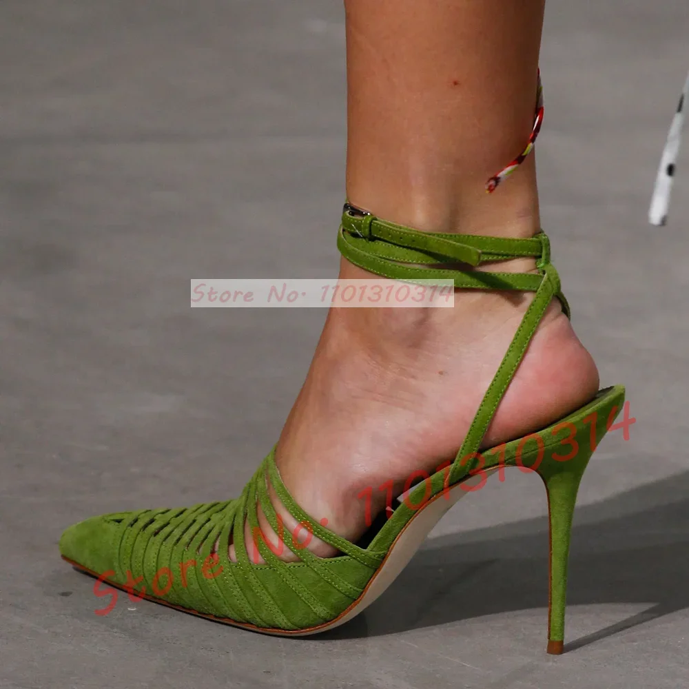 Green Vegan Suede Strappy Sand - Sandal Strappy Heeled avaliação e preço